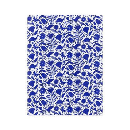 Blue and white Otomi soft blanket for Mexican home decor