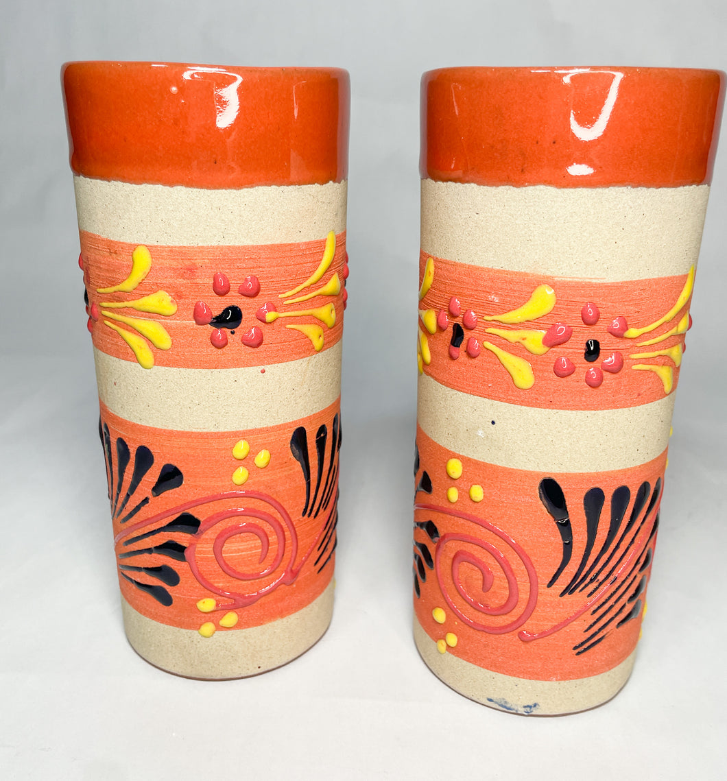 Jalisco Engobe Clay Cups Set of 2 Mexican Tumbler Vasos de Engobe Jaiboleros Vasos De Barro