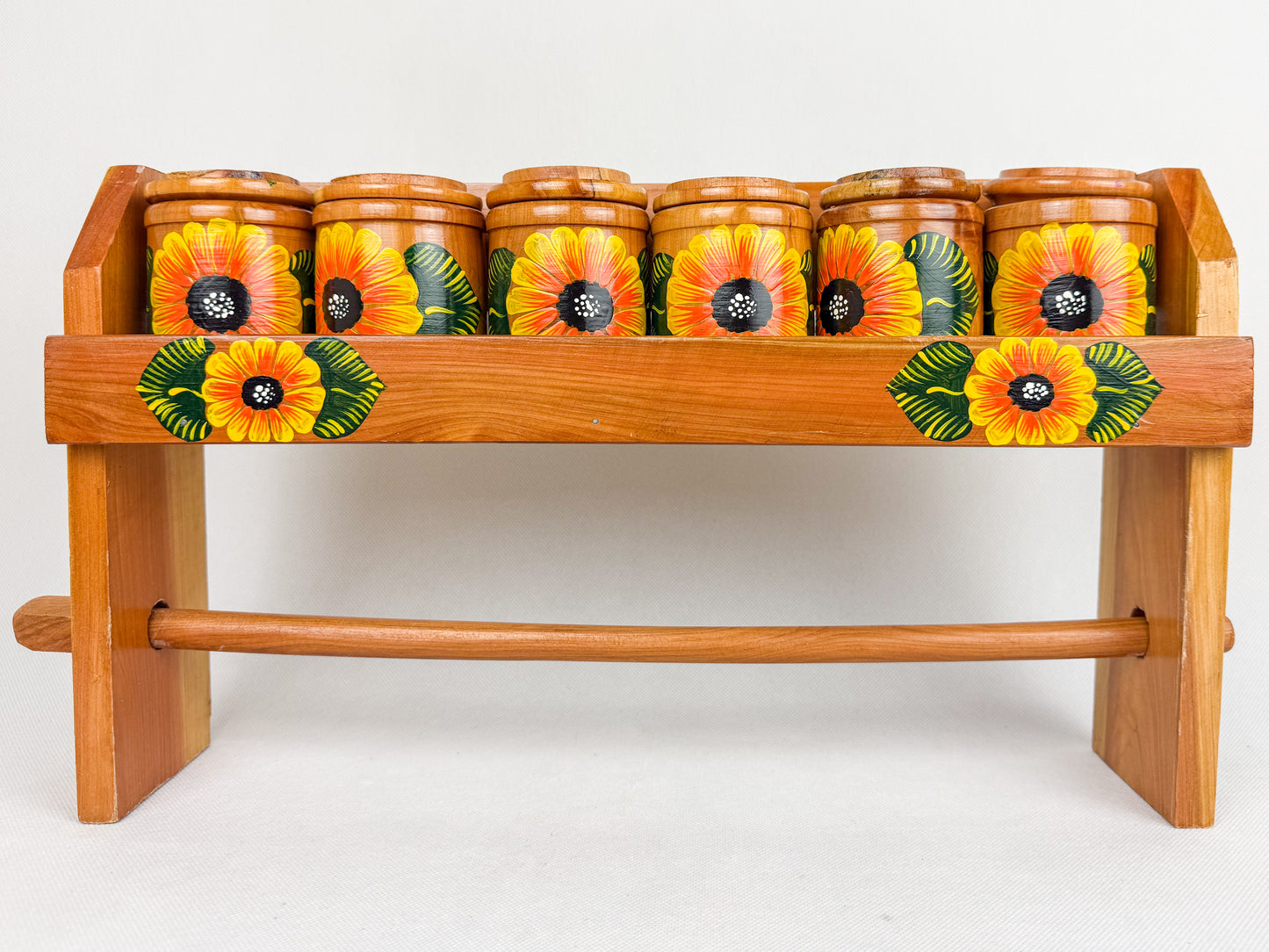 Mexican Handpainted Wood Spice Rack - Juego Especieros Parota