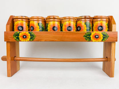 Mexican Handpainted Wood Spice Rack - Juego Especieros Parota