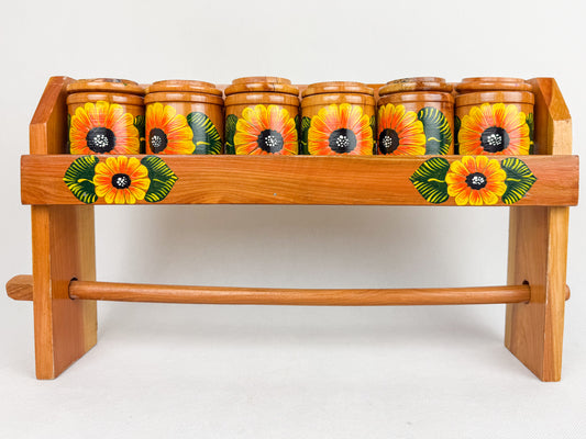 Mexican Handpainted Wood Spice Rack - Juego Especieros Parota