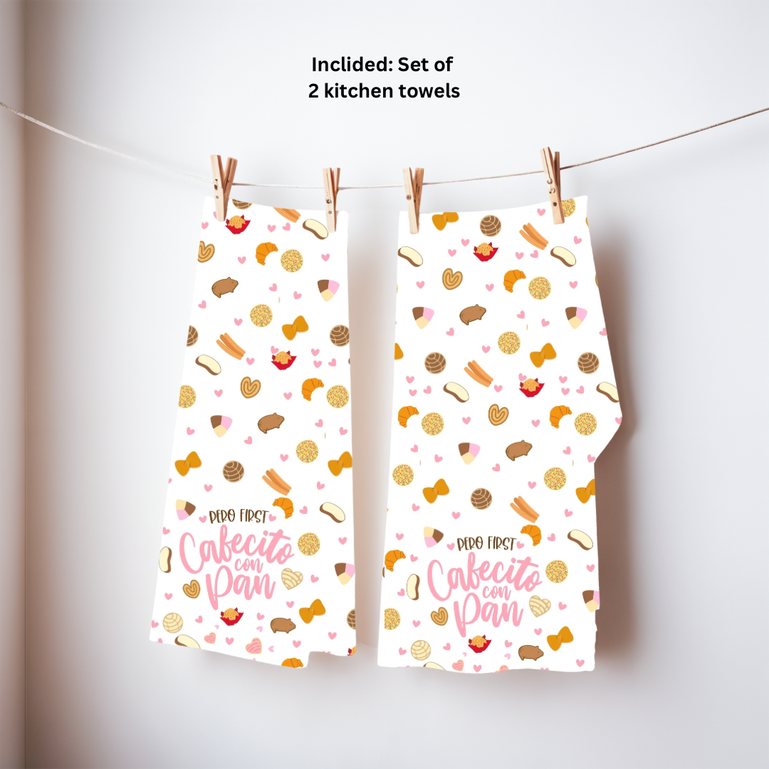 Pan dulce kitchen towel. Set of 2 kitchen towels for Latin kitchen decor with Mexican and Latin sweat bread