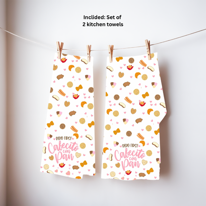Pan dulce kitchen towel. Set of 2 kitchen towels for Latin kitchen decor with Mexican and Latin sweat bread