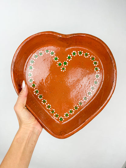 Traditional Mexican Clay Heart Plate Set of 2 - Plato Corazon Barro