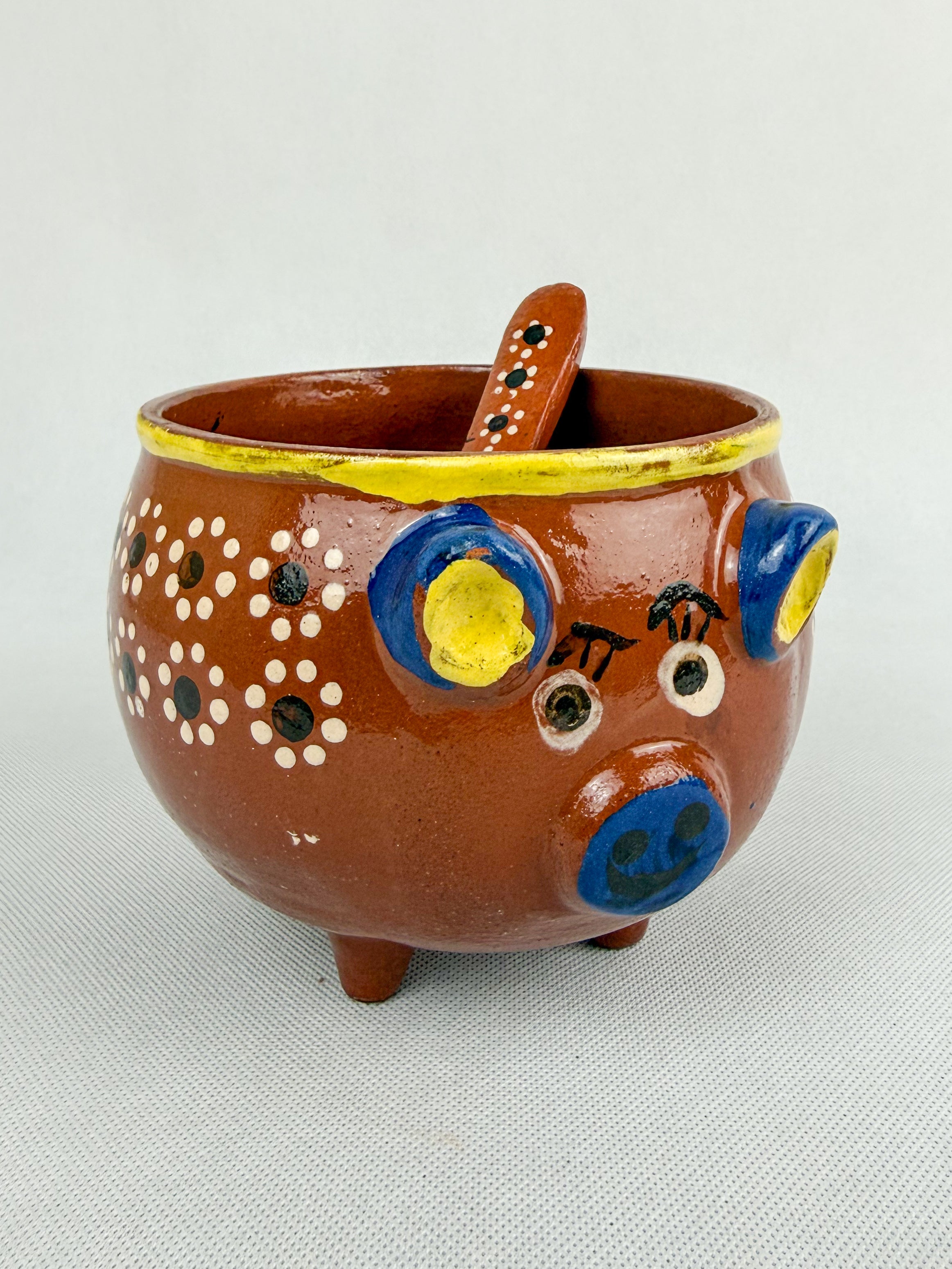 工芸品 Mexico dish Michoacan Mexican Clay Bowl with Lid Marranito Salsera Mexican