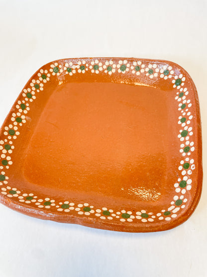 Michoacan Mexican Clay Set of 4 Plate Square 10 Inch Plato Lead Free Plato Barro