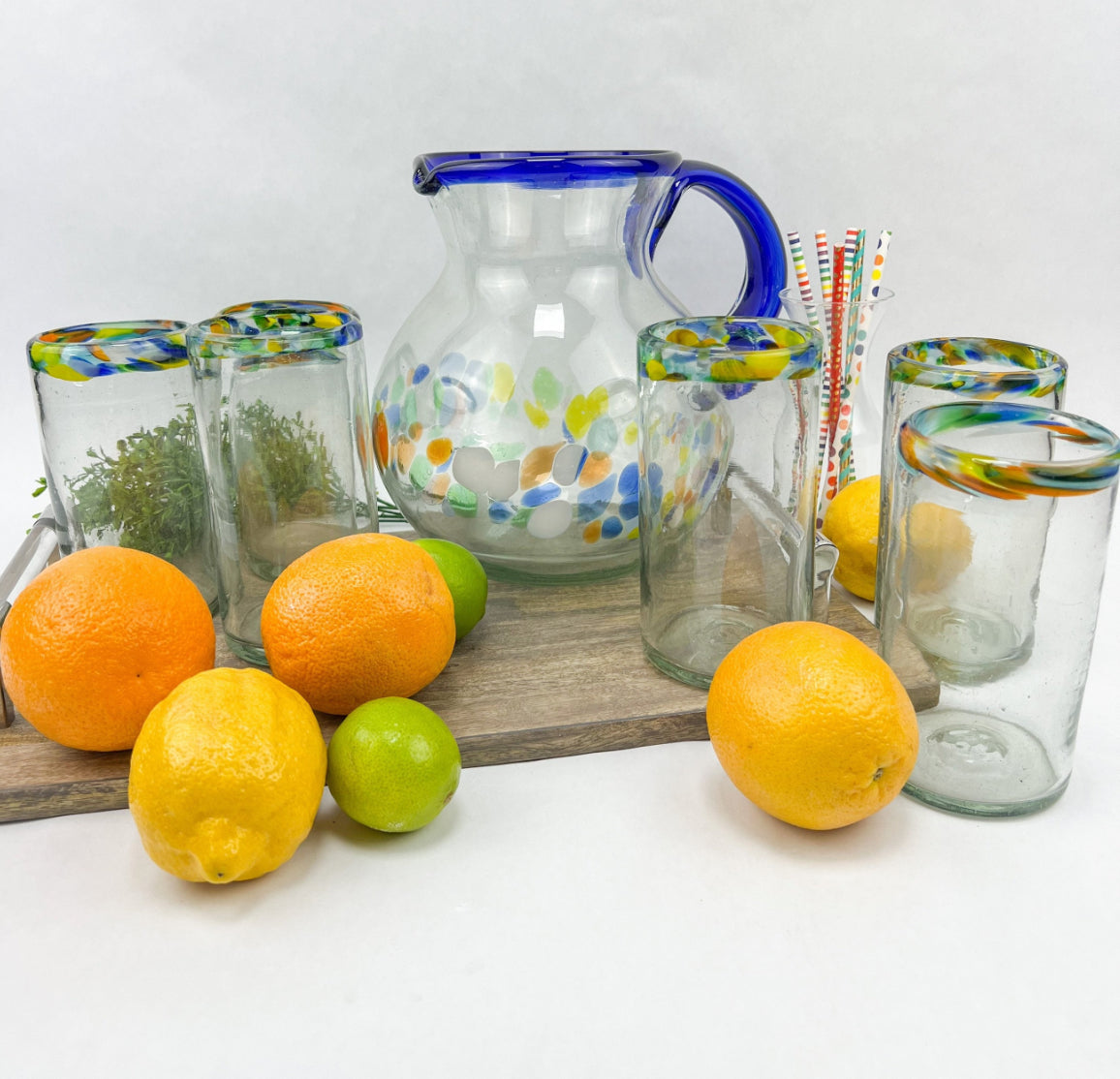 Mexican Glassware Pitcher Set Mexican Blown Glassware Mexican Confetti ...