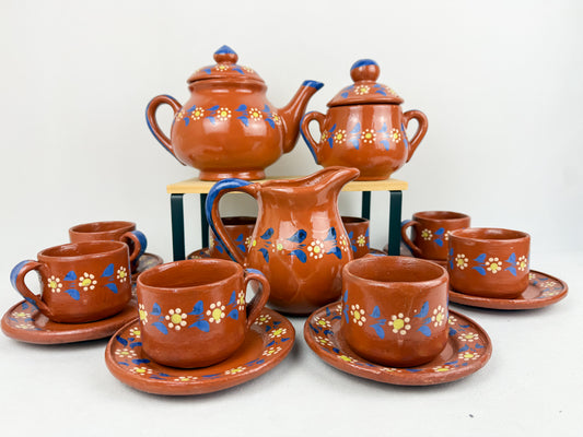 Traditional Mexican Tea Pot Set 16pc - Juego de Te Barro