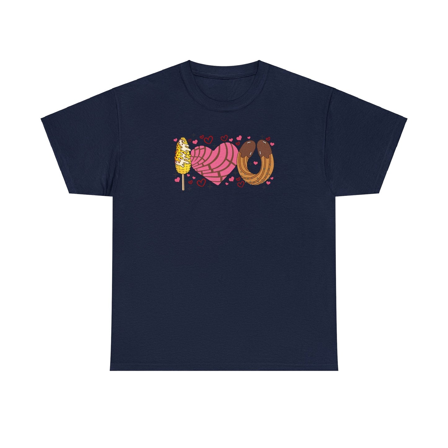 I love you shirt with elote, concha y churro. Mexican Unisex Heavy Cotton Tee. Mexican Valentines Day. Pan dulce shirt.