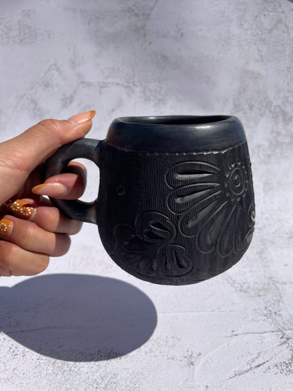 Oaxaca Black Clay Mugs With Plate Taza Con Plato Barro Negro Black Pottery