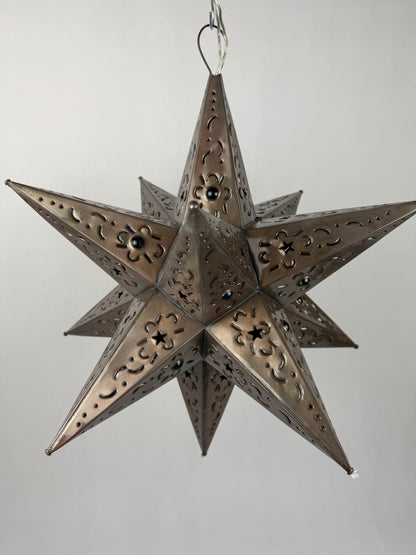 Mexican Tin Star With Color Marbles Moravian Star Tin Punched Star Hanging Star Light