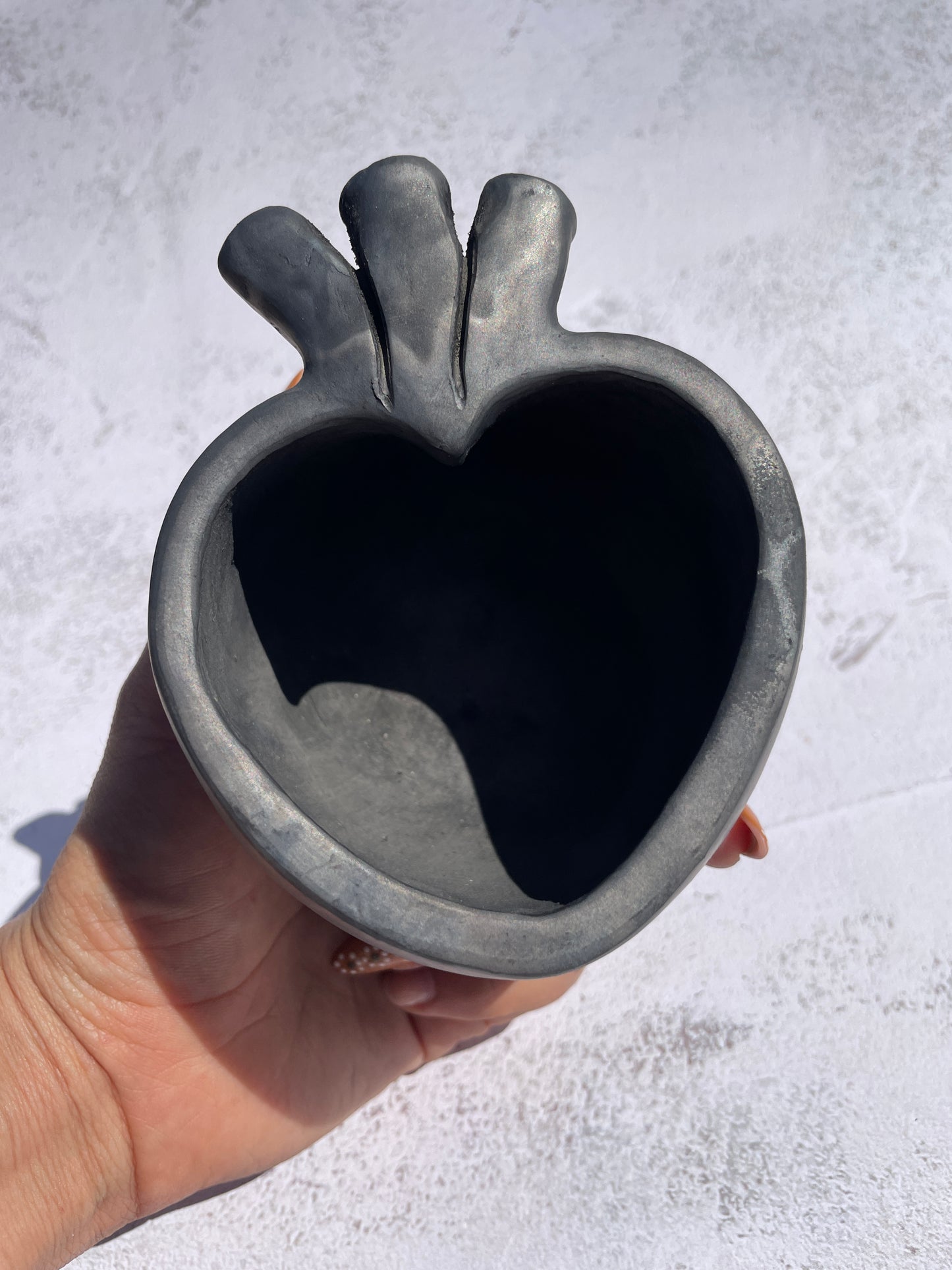 Oaxaca Black Clay Heart Shaped Bowl with Spoon Tazón de Corazón