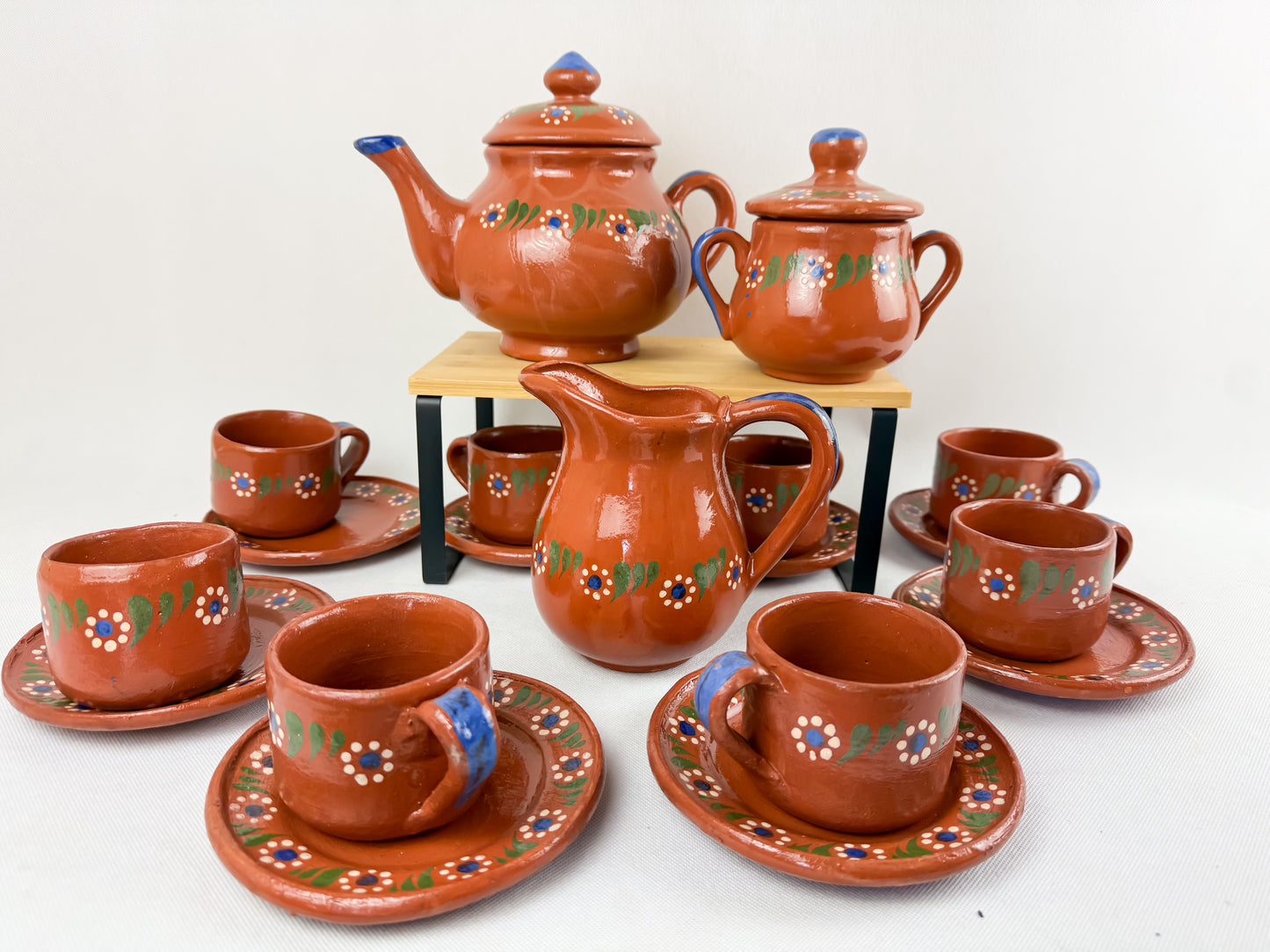 Traditional Mexican Tea Pot Set 16pc - Juego de Te Barro
