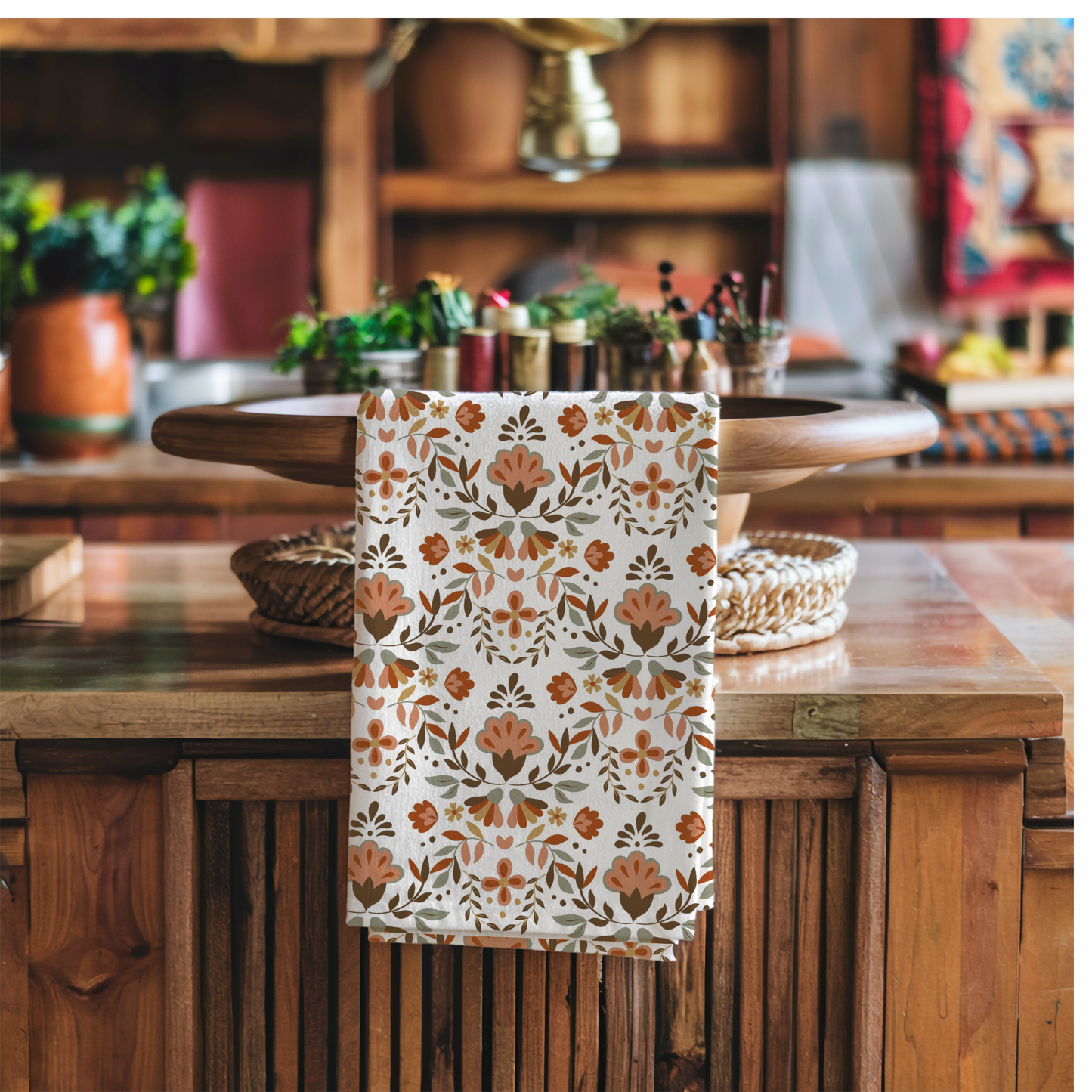 Hispanic floral kitchen towels. Set of 2 kitchen towels for Latin or hispanic kitchen decor