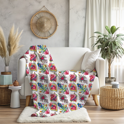 Sacred Hearts Printed Throw Blanket -  Cobija Corazones