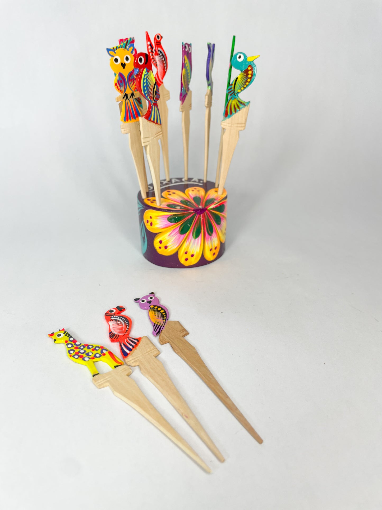 Handmade Alebrije Appetizer Toothpicks with Wooden Base Reusable Toothpicks Palillos