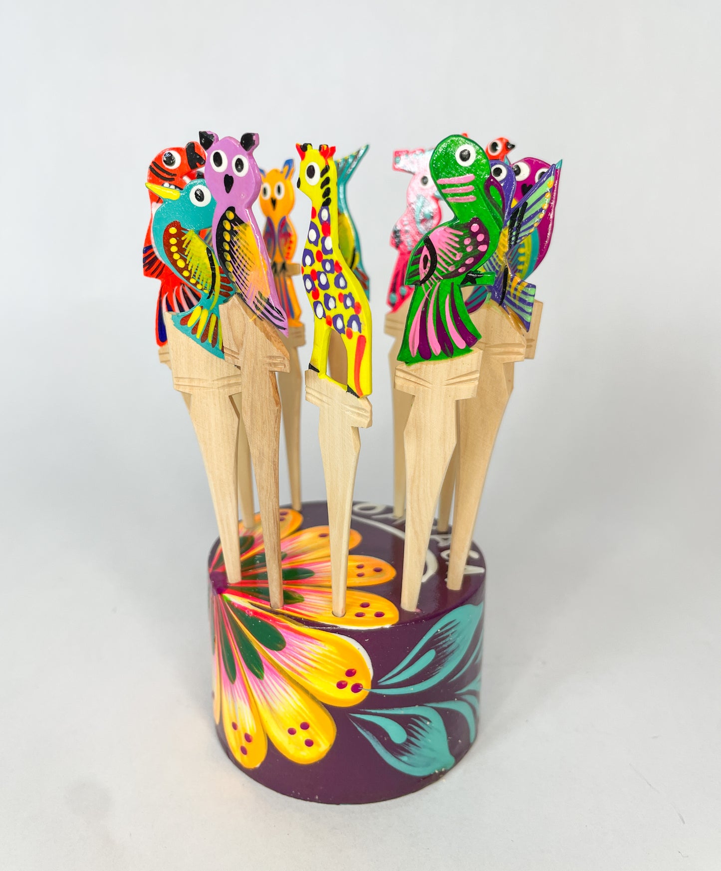 Handmade Alebrije Appetizer Toothpicks with Wooden Base Reusable Toothpicks Palillos