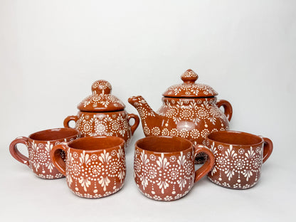 Capulineado Tea Pot Set 6pc - Juego de Te Barro