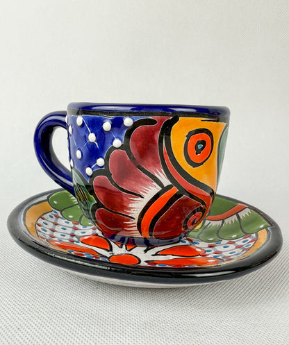 Talavera Coffee Mug Multicolor Taza Con Plato Talavera