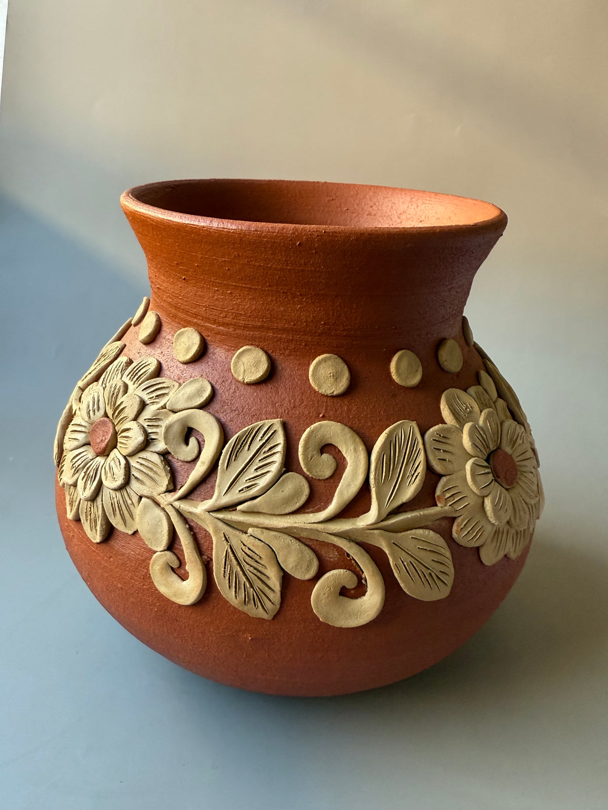 Oaxaca Pottery Clay Embroidery Round Vase