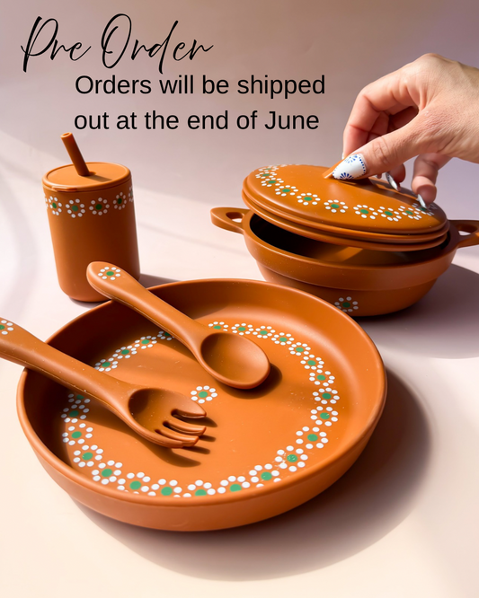PRE ORDER (Read Description) Mexican Clay Plate Baby Mexican Inspired Silicone Barro Meal Set