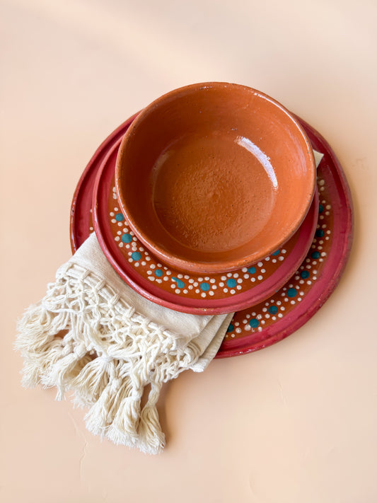 Michoacan Red Clay Pottery Dinnerware Set 36 Pc Clay Bowls Mexican Red Clay Vajilla de Barro