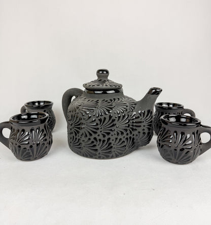 Mexican Black Talavera Style Tea Set Set 6pc - Juego de Te