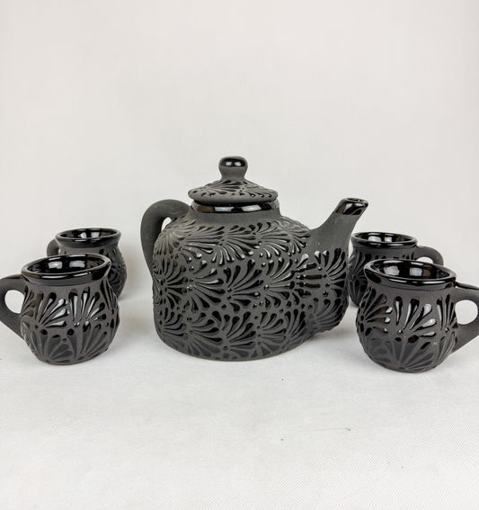 Mexican Black Talavera Style Tea Set Set 6pc - Juego de Te