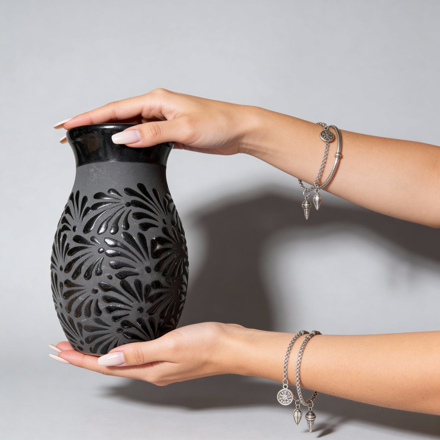 Black Talavera Style Clay Floral Vase - Florero Negro