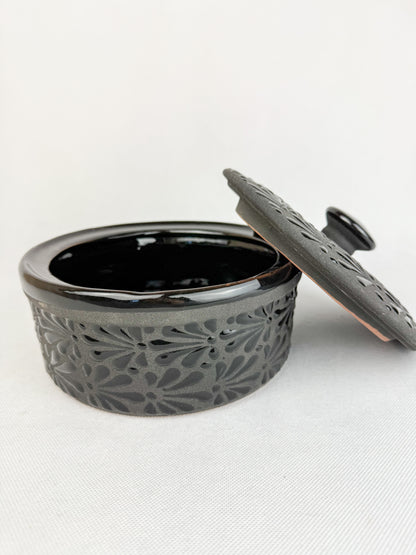 Black Talavera Style Tortilla Warmer Tortilla Holder Tortillero Negro