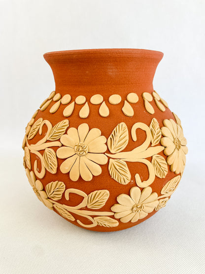 Gaytan Round Embroidered Mexican Flower Vase Mexican Modern Flower Vase Barro Bordado Florero