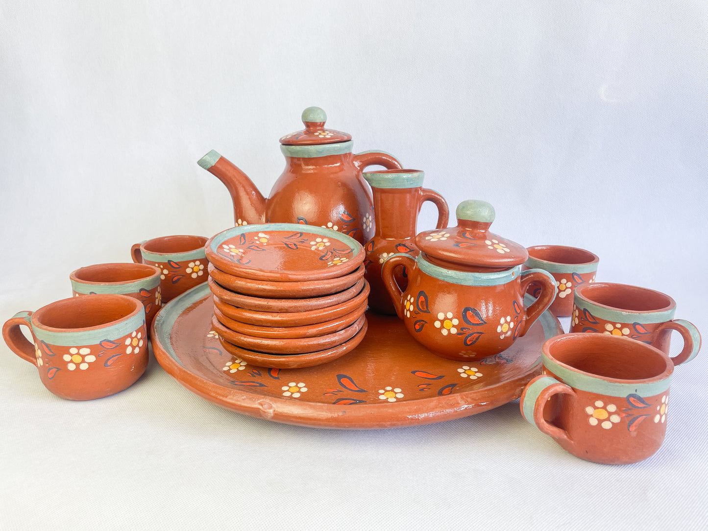 Michoacan Red Clay Pottery Dinnerware Set 45 Pc Clay Bowls Mexican Red Clay Vajilla de Barro