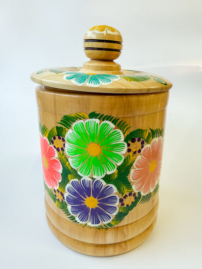 Mexican Hand Painted Wood Canister - Azucarera Parota