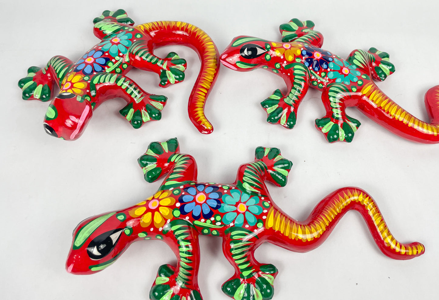 Guerrero Pottery Mexican Wall Hangings 3 Pc Gecko Wall Decor Gecko Animal Gecko Lagartija Juego de Lagartijas