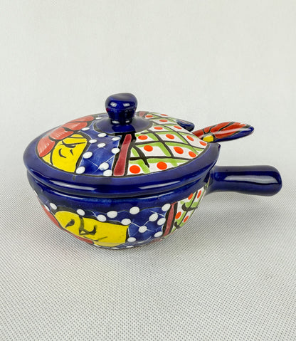 Mexican Salsa Bowl Talavera Bowl With Handle And Spoon Salsera Con Tapa