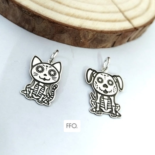✨ Preorder – Sterling Silver Cat & Dog Charms | Day of the Dead Inspired ✨