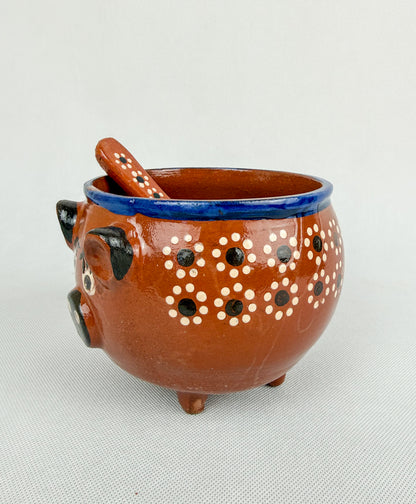 Michoacan Mexican Clay Bowl with Lid Marranito Salsera Mexican Marranitos Puerquitos