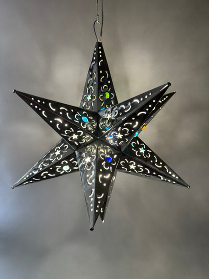 Mexican Tin Star With Color Marbles Moravian Star Tin Punched Star Hanging Star Light