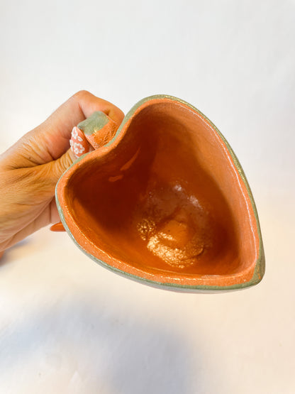 Tonala Mexican Clay Heart Set Mug and Plate Lead Free Clay Mug Taza De Corazon Terracotta