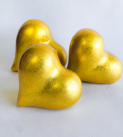 Gold Hearts 3Pc Set Clay Valentines Day Decor Gold Decorative Accents