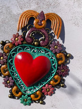Load image into Gallery viewer, Mexican Hand Painted Tin Heart Corazon Hojalata Corazon de Hojalata Corazon Corazon
