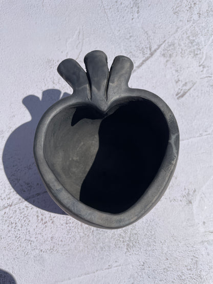 Oaxaca Black Clay Heart Shaped Bowl with Spoon Tazón de Corazón