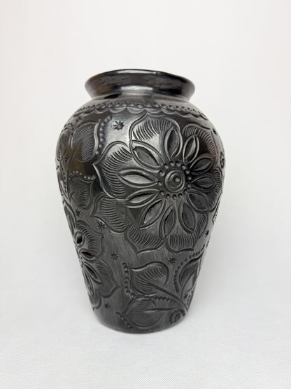 Oaxaca Black Clay Tall Black Pottery Vase Barro Negro San Bartolo Jarron