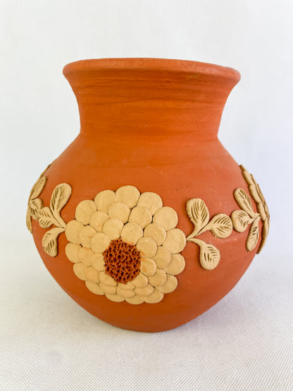 Velasco Oaxaca Pottery Vase Florero Barro Rojo Clay Filigrana Clay Embroidery