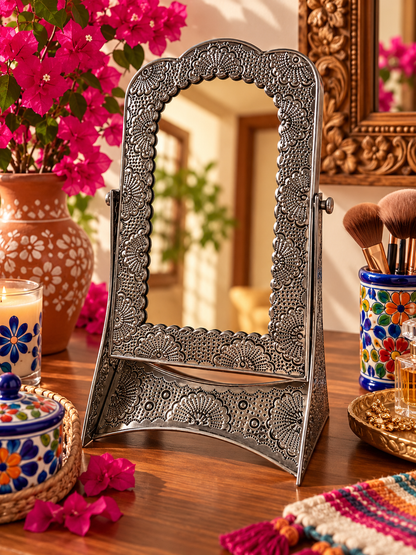 Mexican Punched Tin Mirror 16 Inch Vanity Mirror - Espejo Tocador