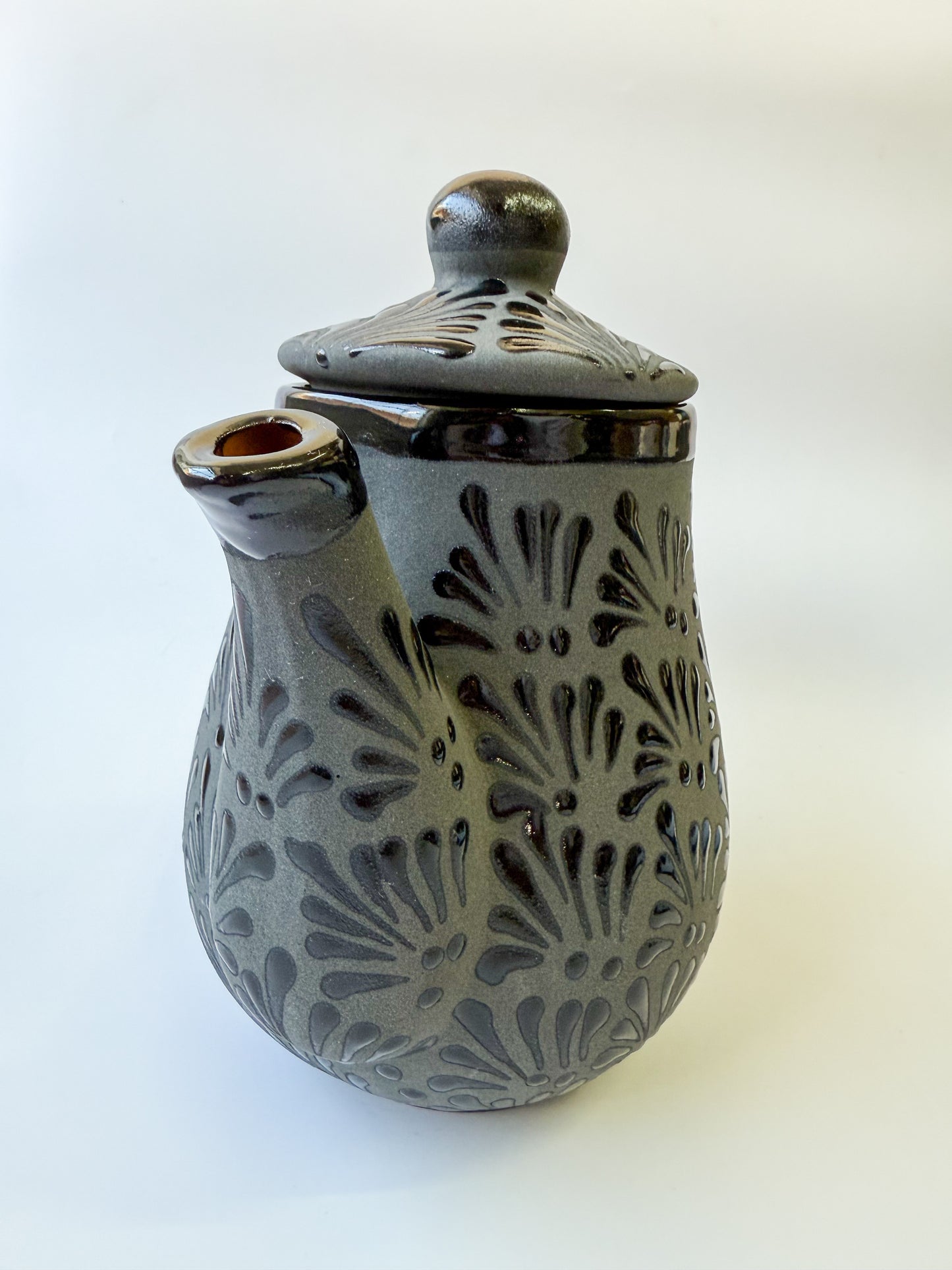 Mexican Black Talavera Style Tea Set Set 15pc Juego de Te