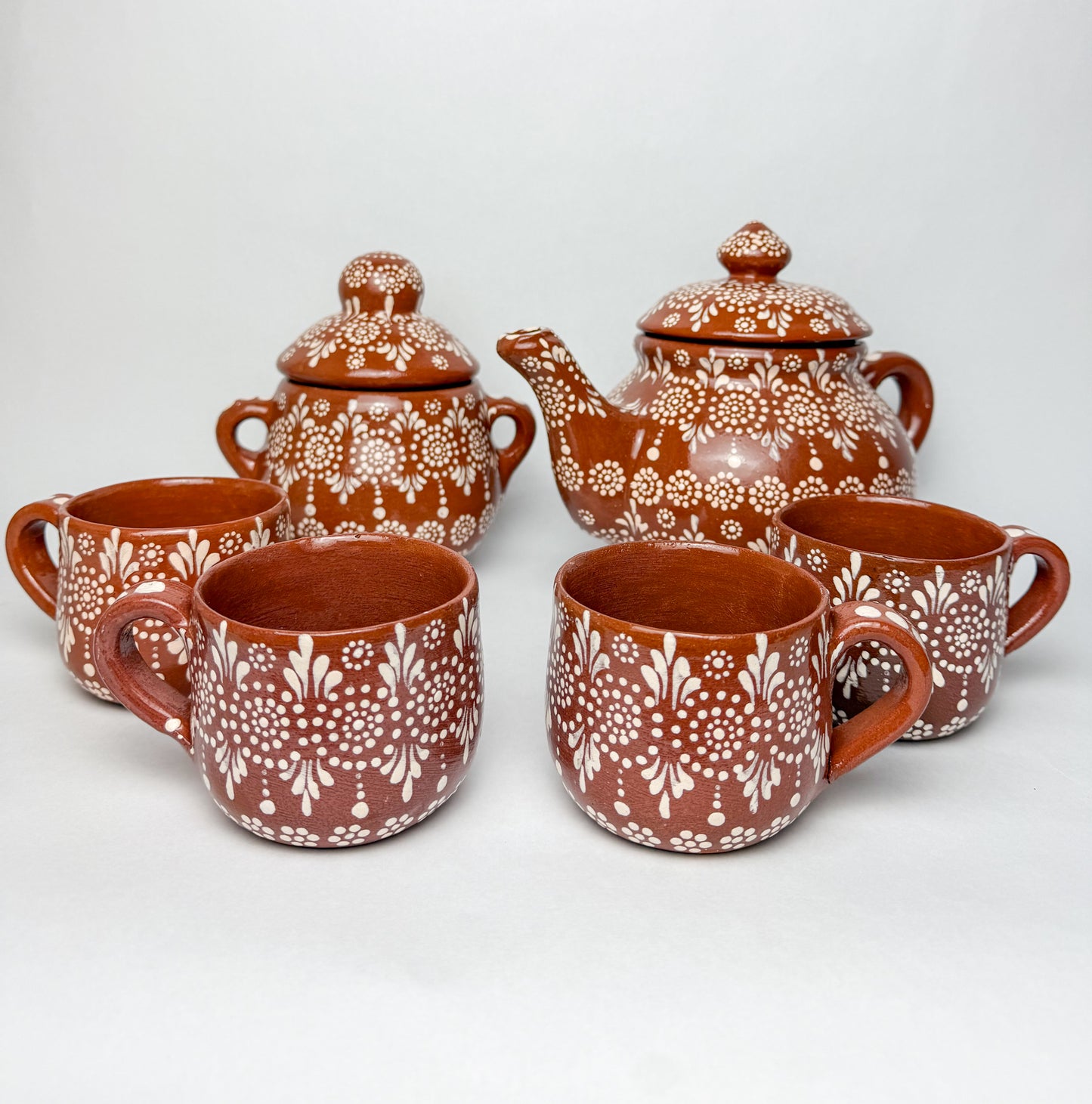 Capulineado Tea Pot Set 6pc - Juego de Te Barro