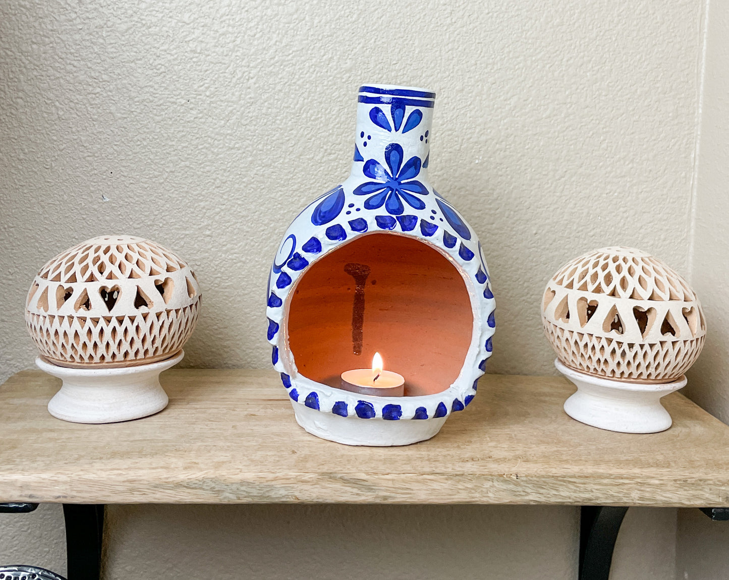 Oaxaca Clay Tea-light Candle Brown Holder Porta Velas De Barro De Oaxaca Barro Calado