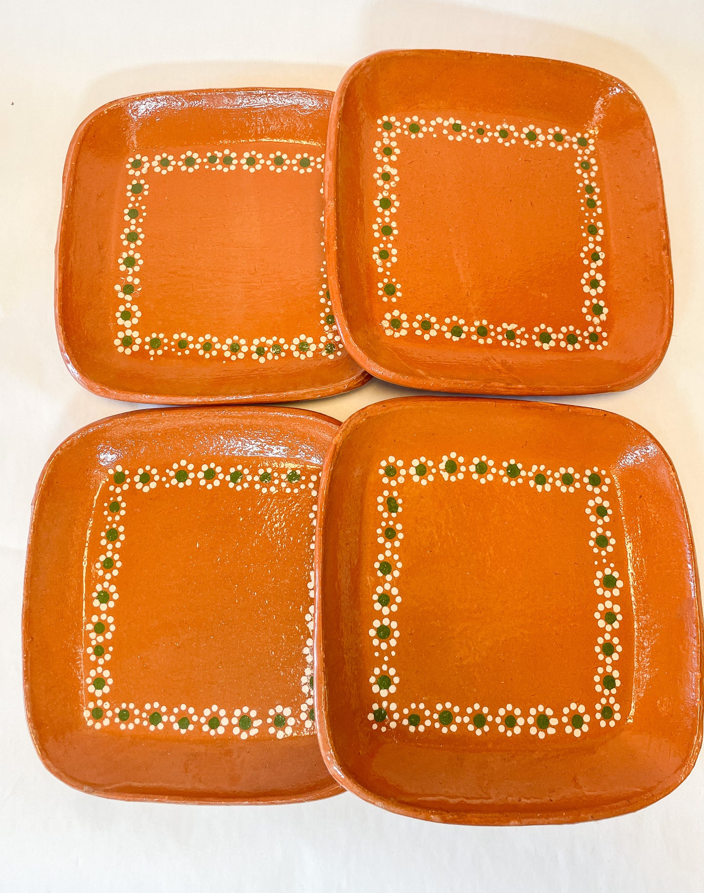 Michoacan Mexican Clay Set of 4 Plate Square 10 Inch Plato Lead Free Plato Barro