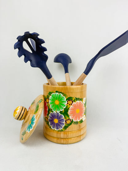 Mexican Hand Painted Wood Canister - Azucarera Parota